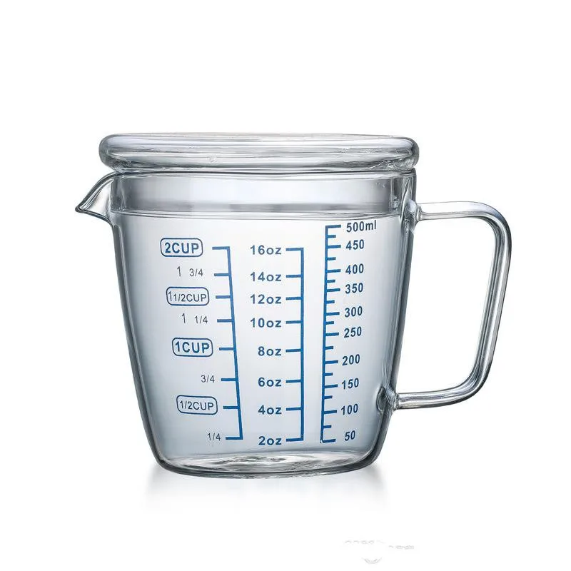 

250ml500ml Milk Cup High Borosilicate Glass Measuring Cup with Scale Band Cover Can Be Directly Heated