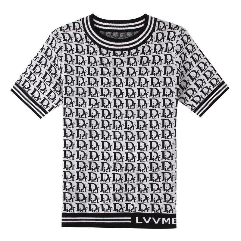 

New striped round neck short sleeve T-shirt 2021 spring letter bottomed shirt