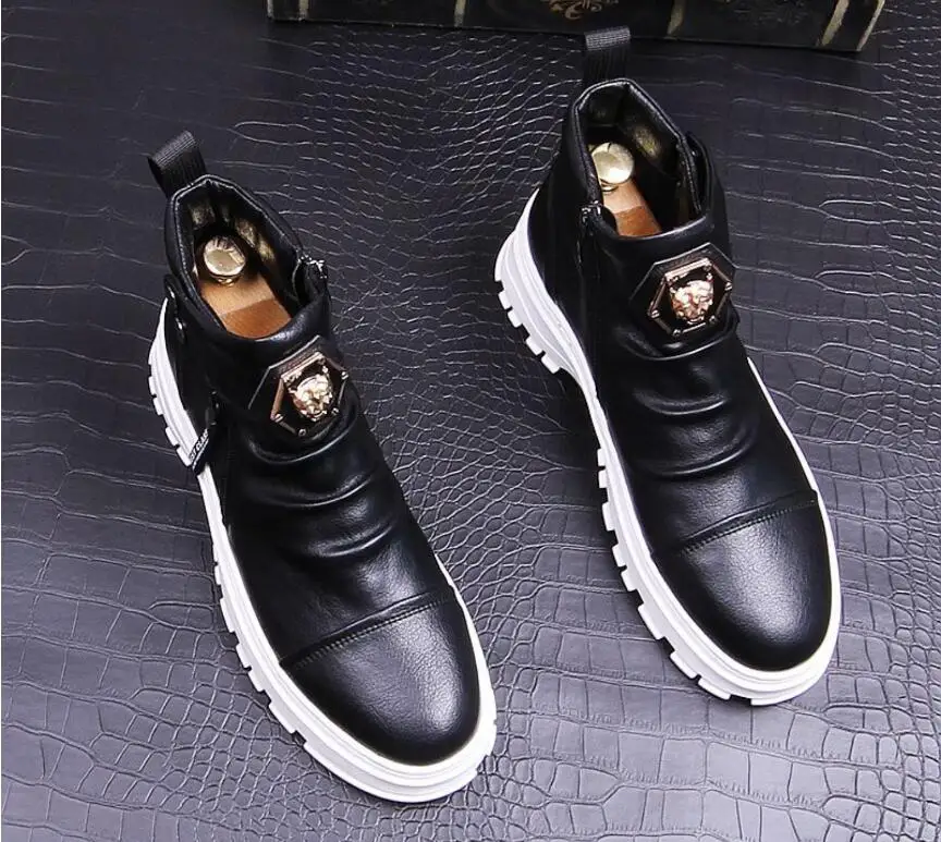 Мужские кожаные ботильоны с заклепками белые повседневные ботинки в стиле панк