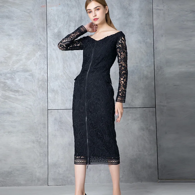

Black White Lace Floral Summer Girls Dresses Women Long Casual Sexy Office Work Robe Femme Bohemian Slim Dress Plus Size V Neck