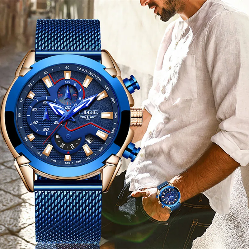 Часы LIGE Мужские Спортивные кварцевые брендовые Роскошные армейские в стиле