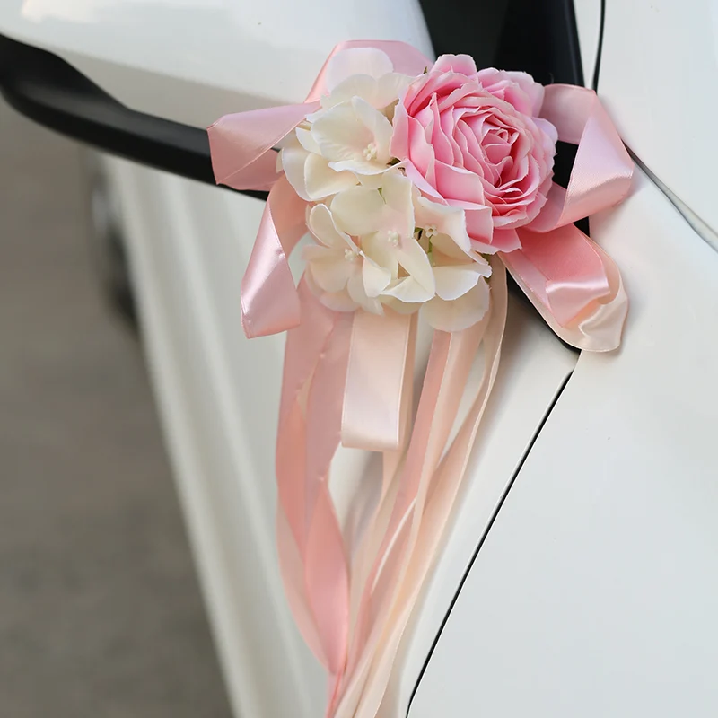 DIY свадебное украшение автомобиля цветок дверные ручки зеркало заднего вида