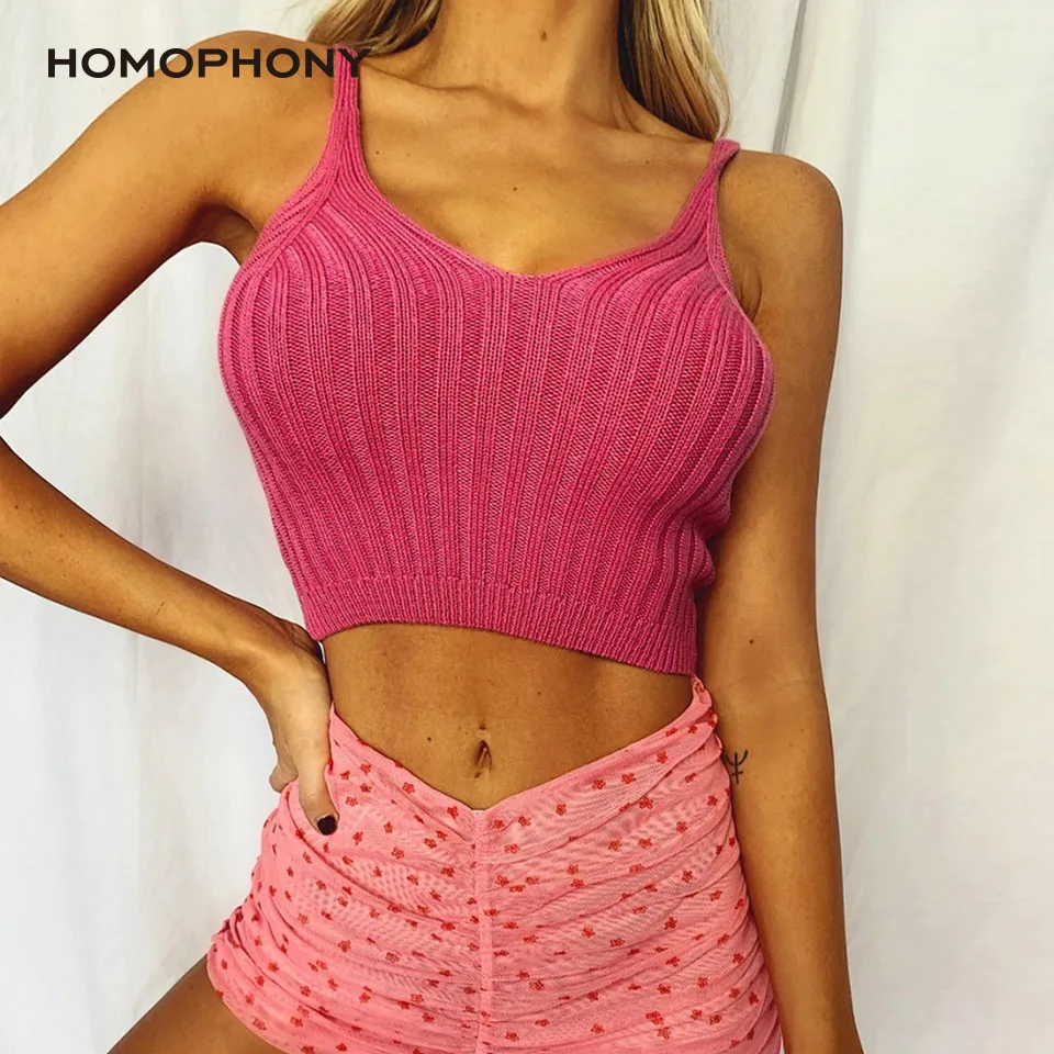 Кроп топ Homophony женский однотонный пикантный с V образным вырезом на бретельках