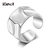 kinel real 925 sterling silver creative handmade rings irregular wave smooth engagement jewelry for women size 16mm adjustable
