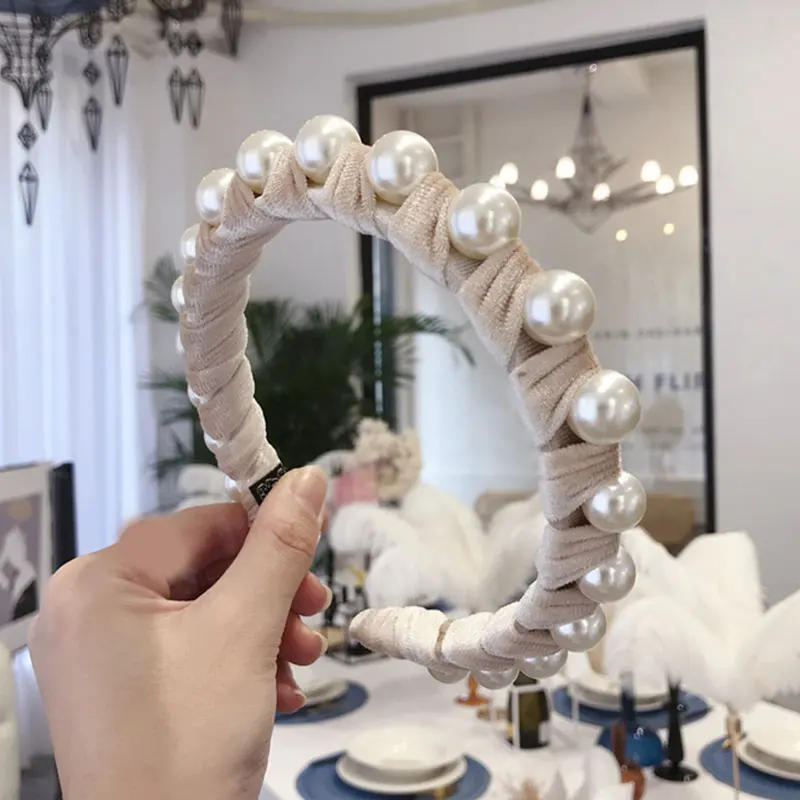 Модный обруч для волос с большим жемчугом головы элегантная бархатная повязка на