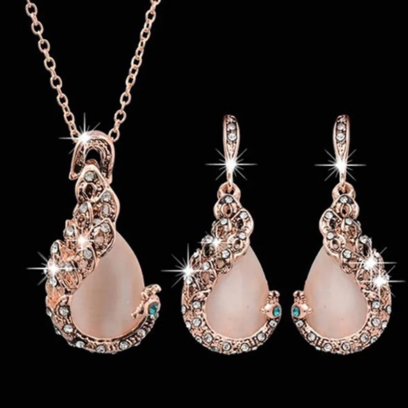 

3pcs/set Jewelry Sets Women Elegant Waterdrop Rhinestone Pendant Necklace Hook Earrings Jewelry Set