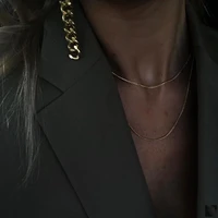 titanium with 18k gold layered chains necklaces women stainess steel jewelry t show runway gown jewelry rare ins japan korean