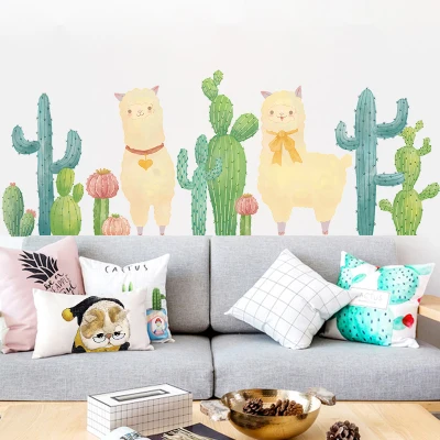 

Lovely Alpaca Wall Stickers Poster Animal Kids Room Decoration Creative Sofa Background Wall Kindergarten Classroom Wallpaper