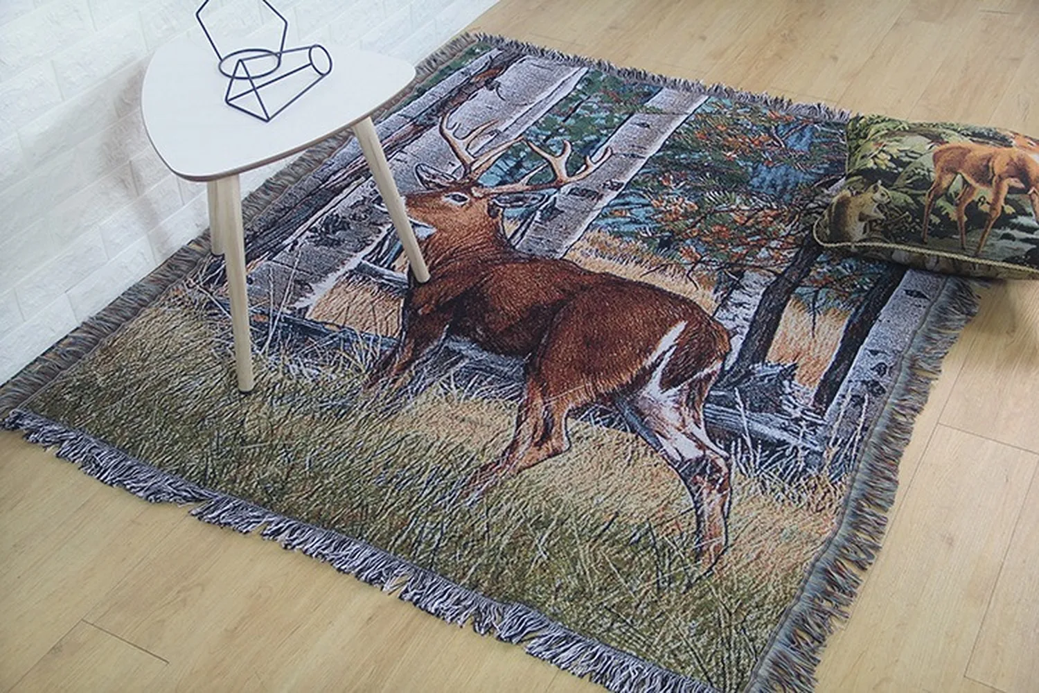Винтажный пасторальный хлопковый ковер с оленем украшение гобелен кисточками