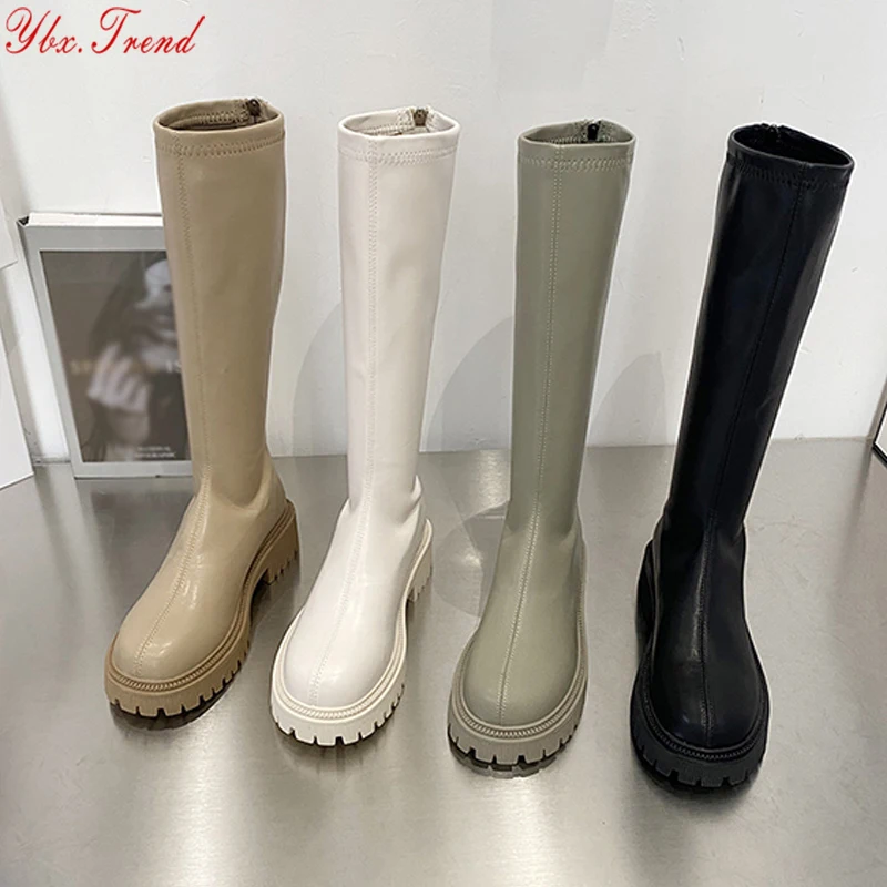 

Women's Knee High Boots Soft Leather Zipper Ladies Shoes Winter Long Boots Platform Footwear Woman Fashion Warm Boots 2021