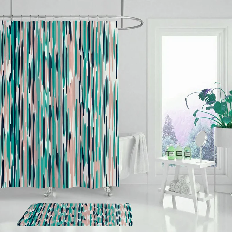 Акварельная Геометрическая ванная комната с одной печатью занавеска для душа