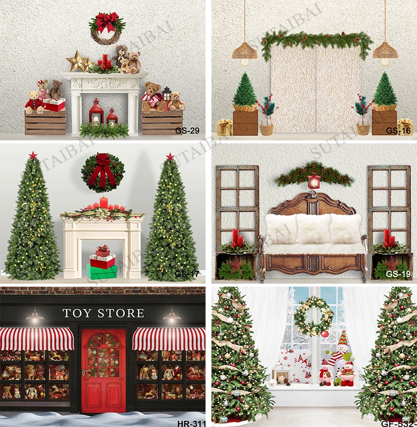 

Christmas Backdrop Fireplace Winter Snow Window Newborn Baby Photography Background for Photo Studio Photophone Photocall