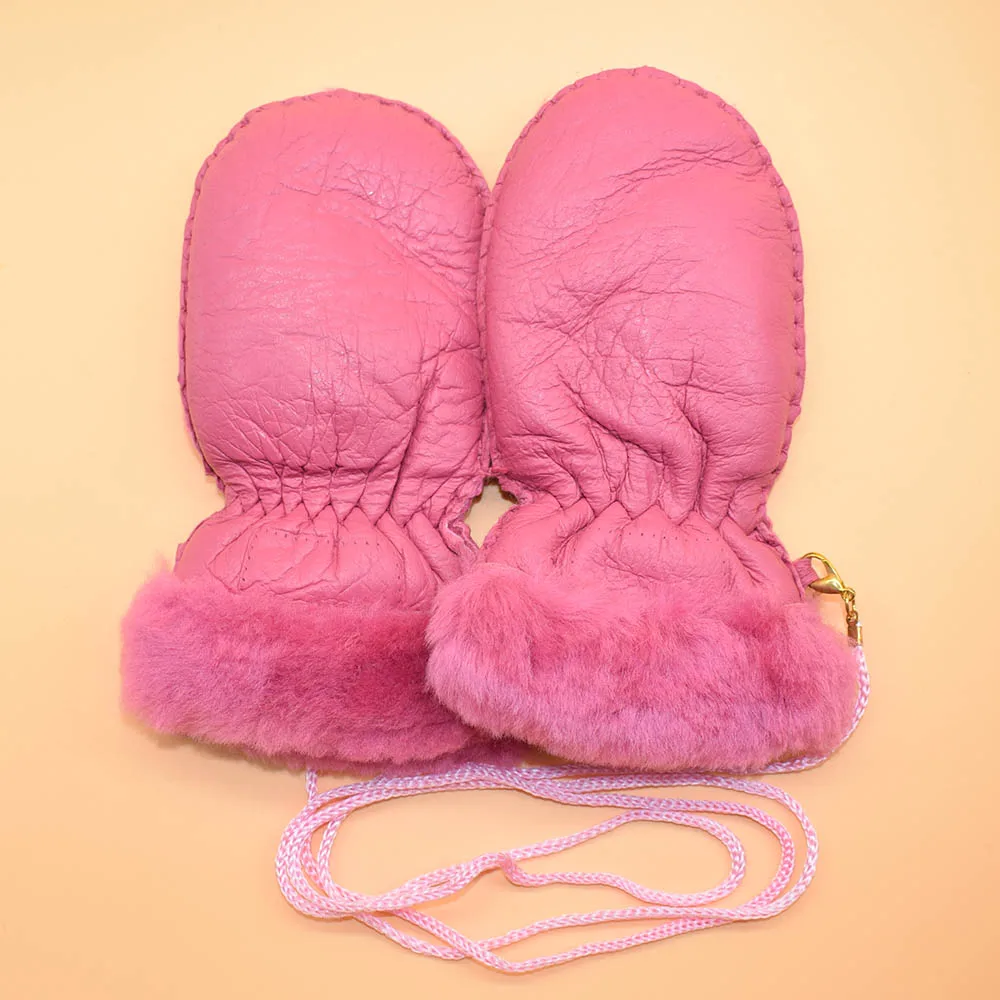 Детские кожаные перчатки детские из овчины зимние теплые 100% натуральной