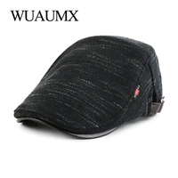 wuaumx brand autumn winter knitting berets hat for men women fleece knitted beret caps adult visors streetwear flat ivy cap
