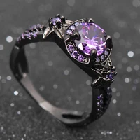 new fashion womens black gold punk purple ring small flower shape womens wedding ring