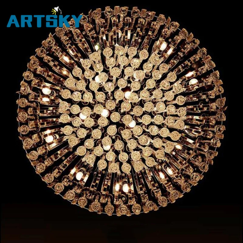 Современная роскошная круглая светодиодная Хрустальная потолочная лампа для