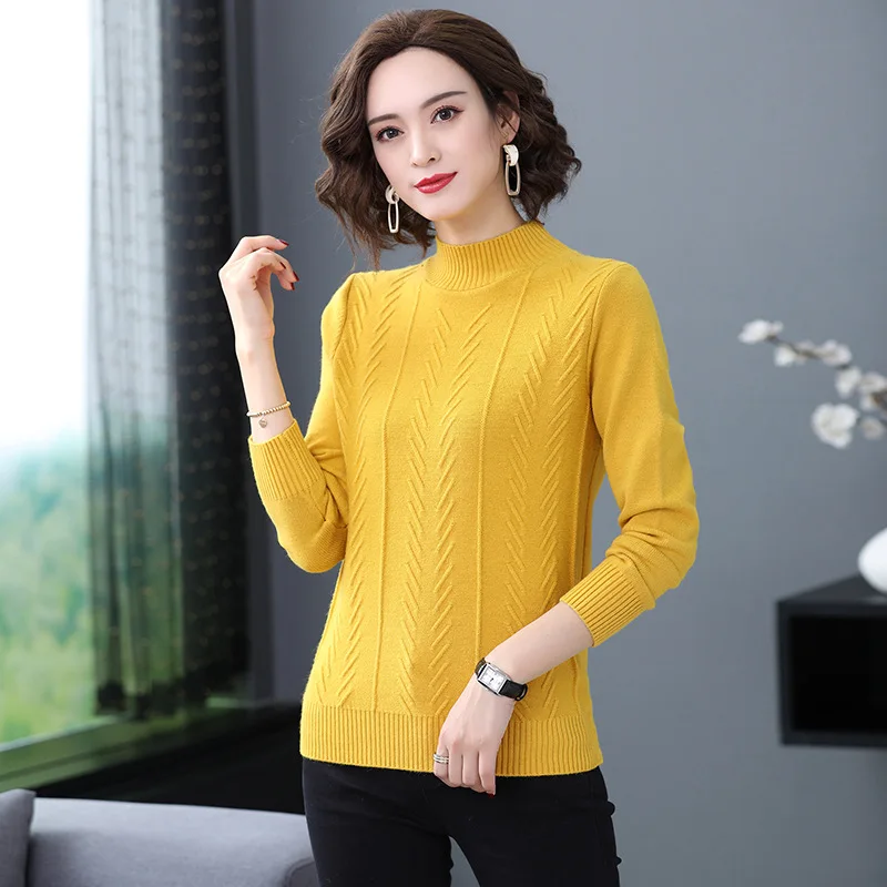 

Autumn Colorblock Stand Long Fashion Sleeve Knit Women Sweater Jumper Tops white