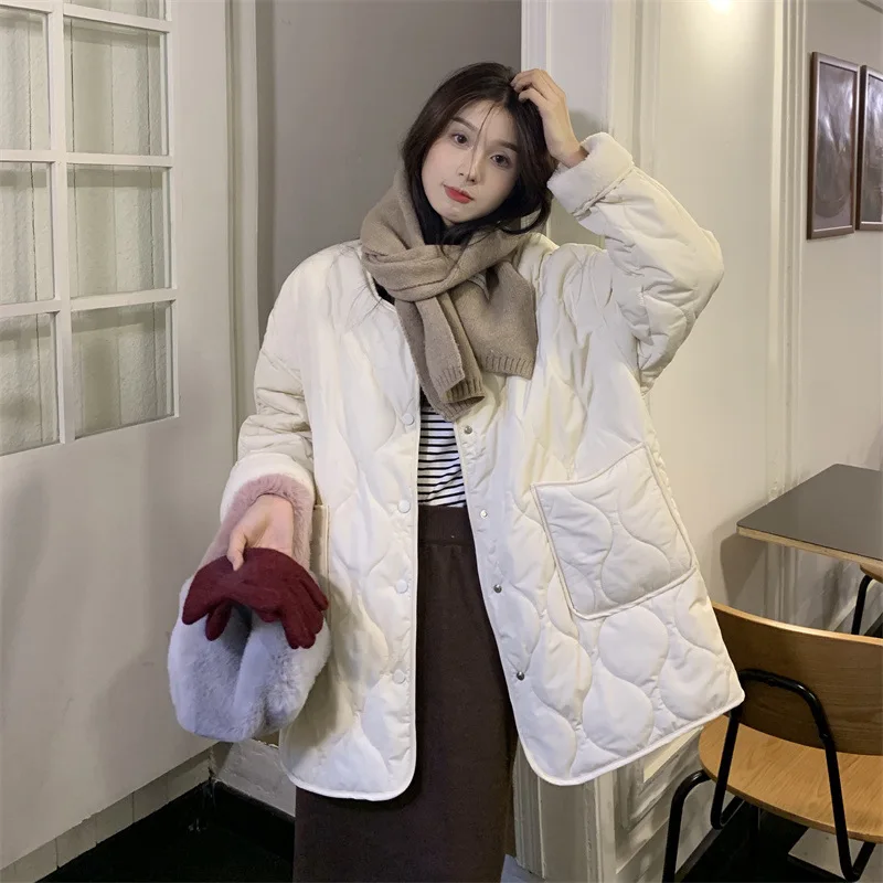 

New Korean Gentle Popular Padded Jacket Pink White Diamond Cotton Jacket Women's Autumn and Winter Plush Thick Cotton Jacket