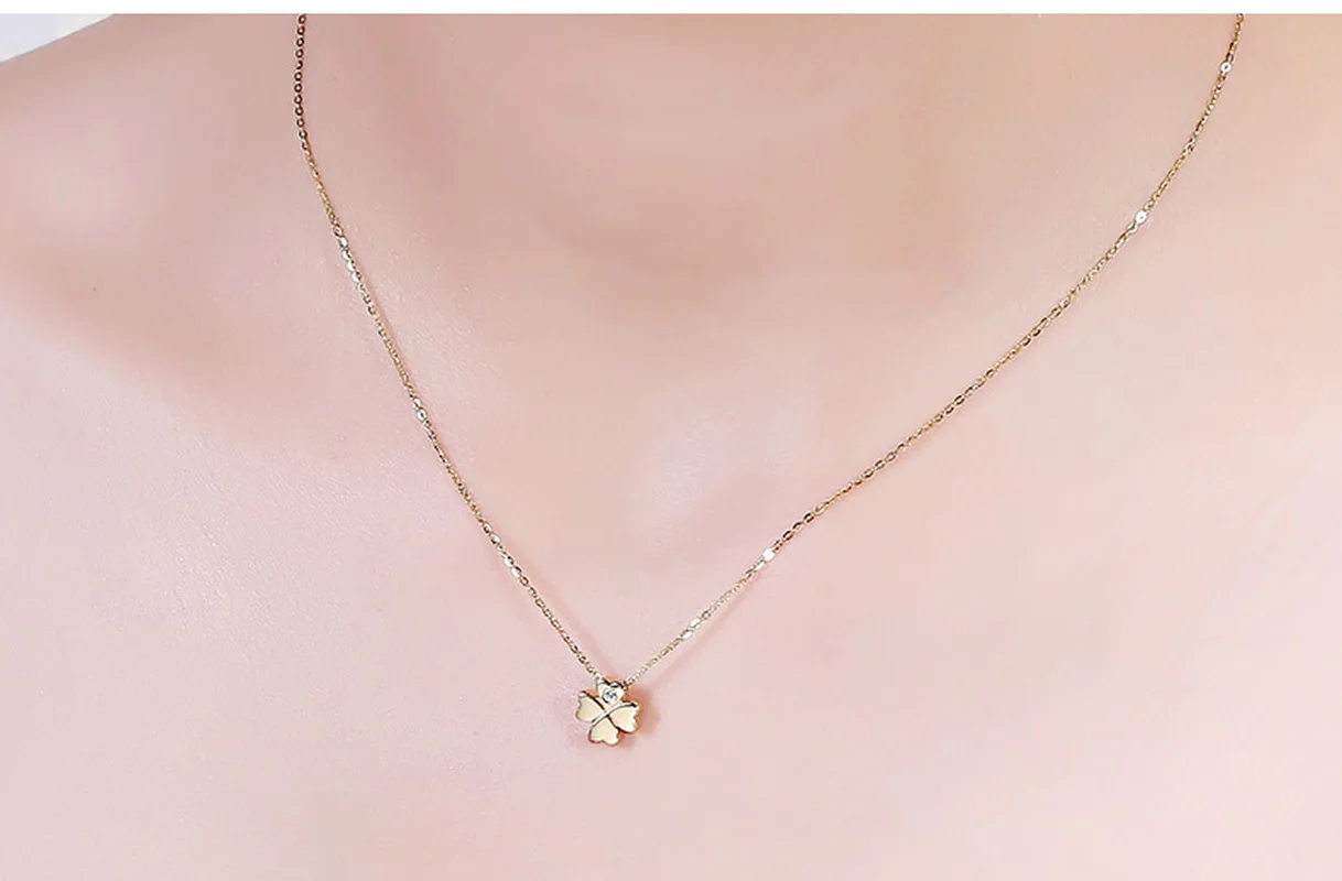Lucky Diamond 18 К настоящее Настоящее ТВЕРДОЕ ЗОЛОТО AU750 4 листа клевера кулон ожерелье