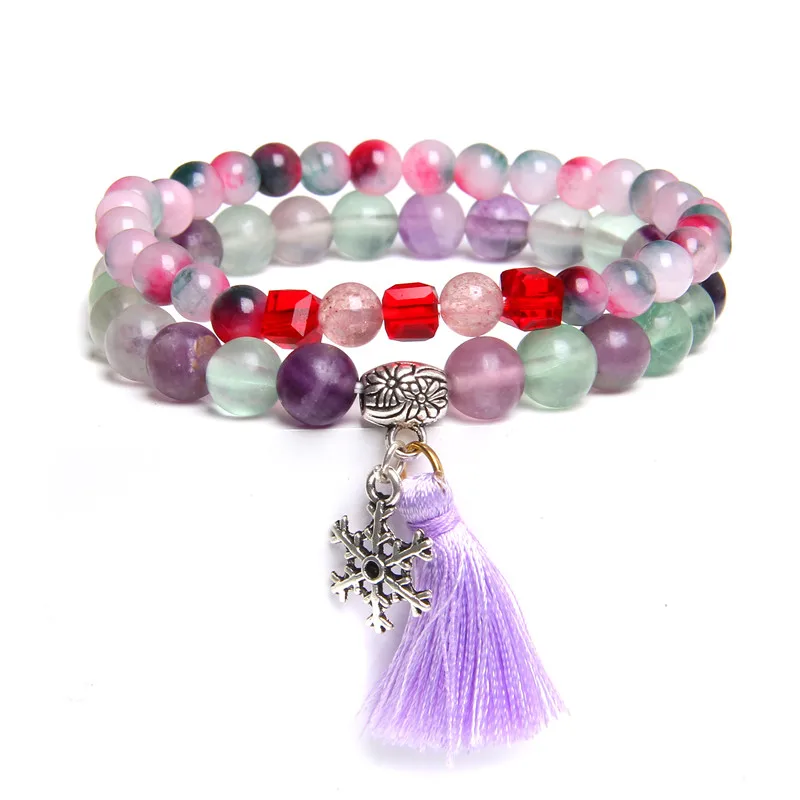 Парные браслеты из 2 предметов для женщин природный флюорит браслет фиолетовая