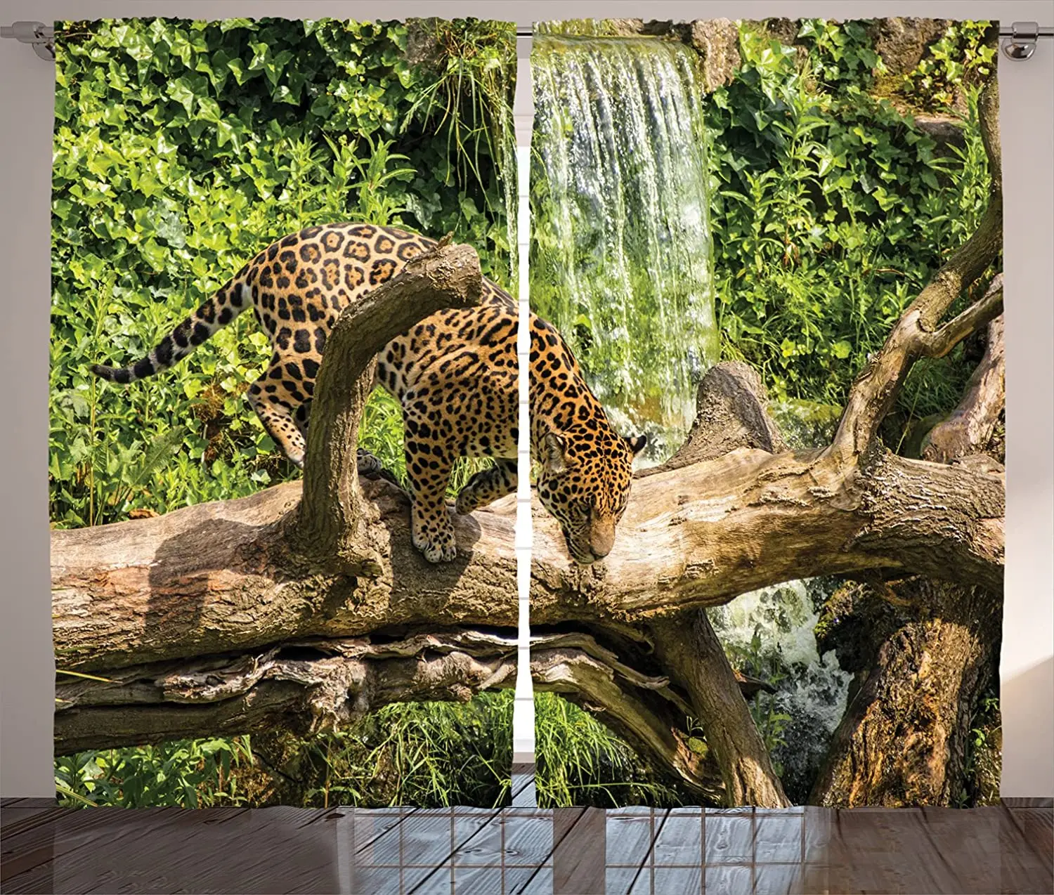 Source of wholesale procurement sales volume ranking Safari Curtains for Living Room Jaguar Cat on Tree Trunk Waterfall Endangered Species Wild Life Fast Animal Window Drapes Good brand