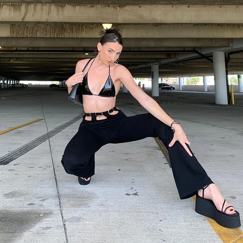 

Sexy Cut Out Low Waist Straight Y2k Pants For Women Korean Fashion 2021Summer Harajuku Long Trouser Capris Streetwear Outfits