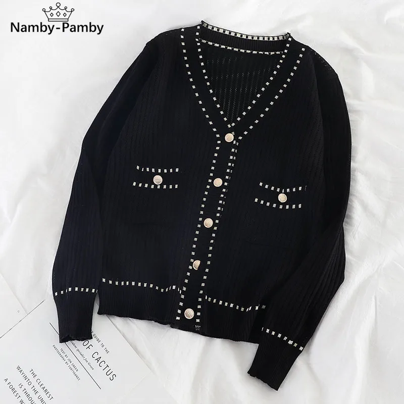 Spring Autumn Women's Cardigan New Single-breasted Stitching Cardigan Korean Style Loose and Thin Knit Female Sweater Coat LL295