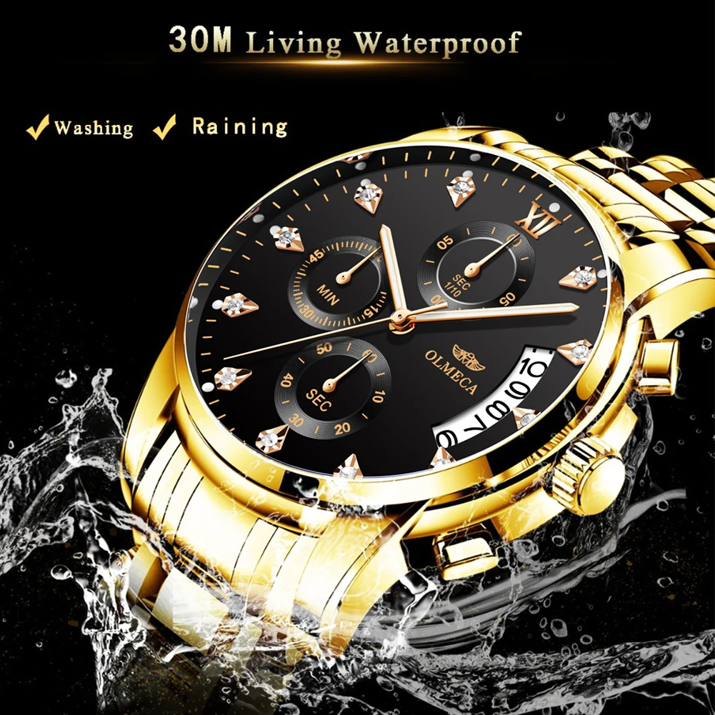 OLMECA Relogio Masculino мужские часы Роскошные спортивные часы 3ATM водонепроницаемые часы с хронографом наручные часы из нержавеющей стали ремешок Saat
