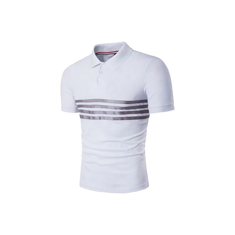 Мужская футболка в полоску с отложным воротником и короткими рукавами|Мужские