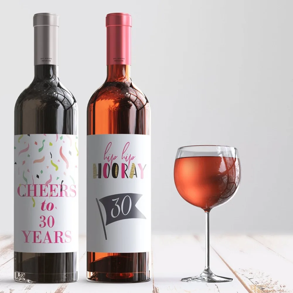 Пользовательские 4 шт 30th день рождения бутылки вина этикетки Bday партии наклейки