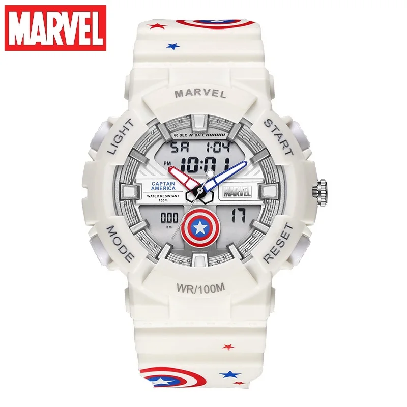 Marvel Children Boy Dual Display Sport Wristwatch The Avengers Captain America Spider Man Pedometer 100M Waterproof Stop Watch