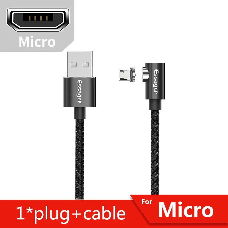 Black Micro Cable Essager 1/2 м Магнитный кабель Micro usb type C адаптер зарядное устройство Быстрая зарядка для iPhone 11 XR X Xiaomi Redmi Магнитный шнур для телефона - Цвет: Black Micro Cable