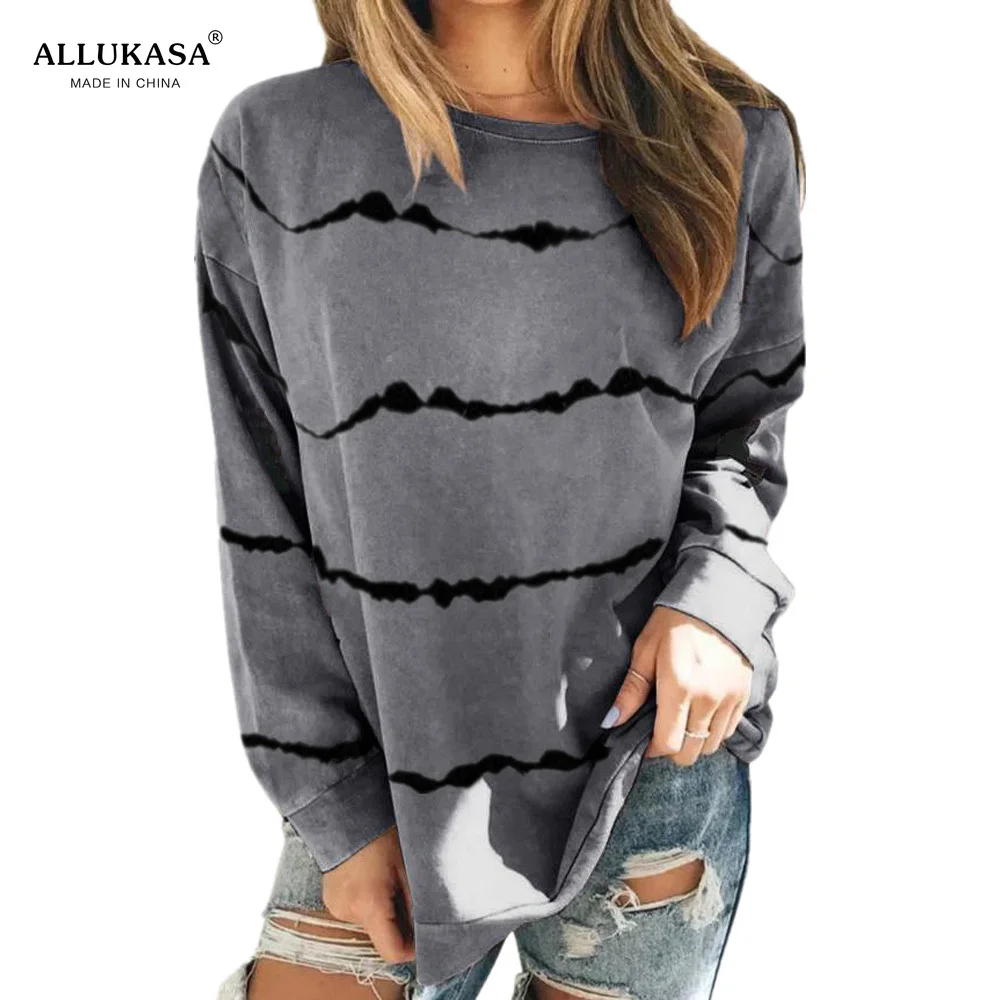 

Women Tie Casual Long Sleeve Oversized Loose Tee Shirt Large Size Fashion Ladies Top 2020 New Autumn Tops Dye Stripe T Shirt