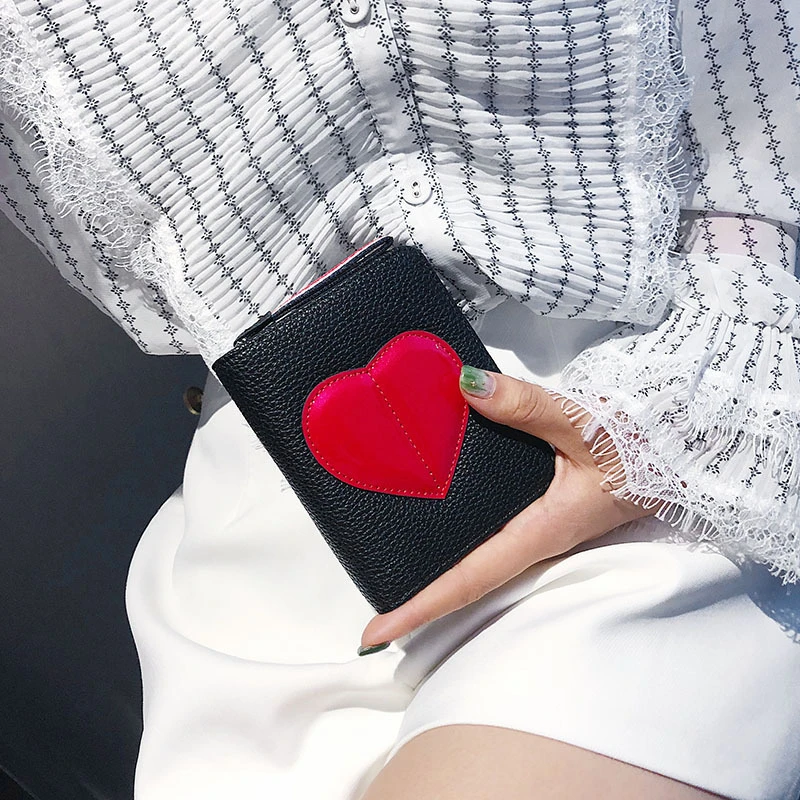 

Business Card Holder Female Pu Leather Women Credit Card Wallet Heart Design Short Solid Color Organ Bag Bank Credit Card Case