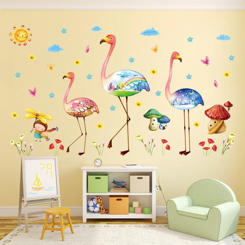 

Flamingo wall sticker kindergarten living room bedroom background decorative painting PVC sticker