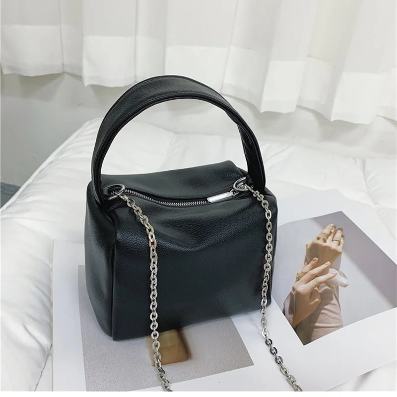 

Simple Casual Soft Leather Handbag Female Bag 2021 New Cosmetic Bag Korean Fashion Trendy One Shoulder Messenger Chain Bag