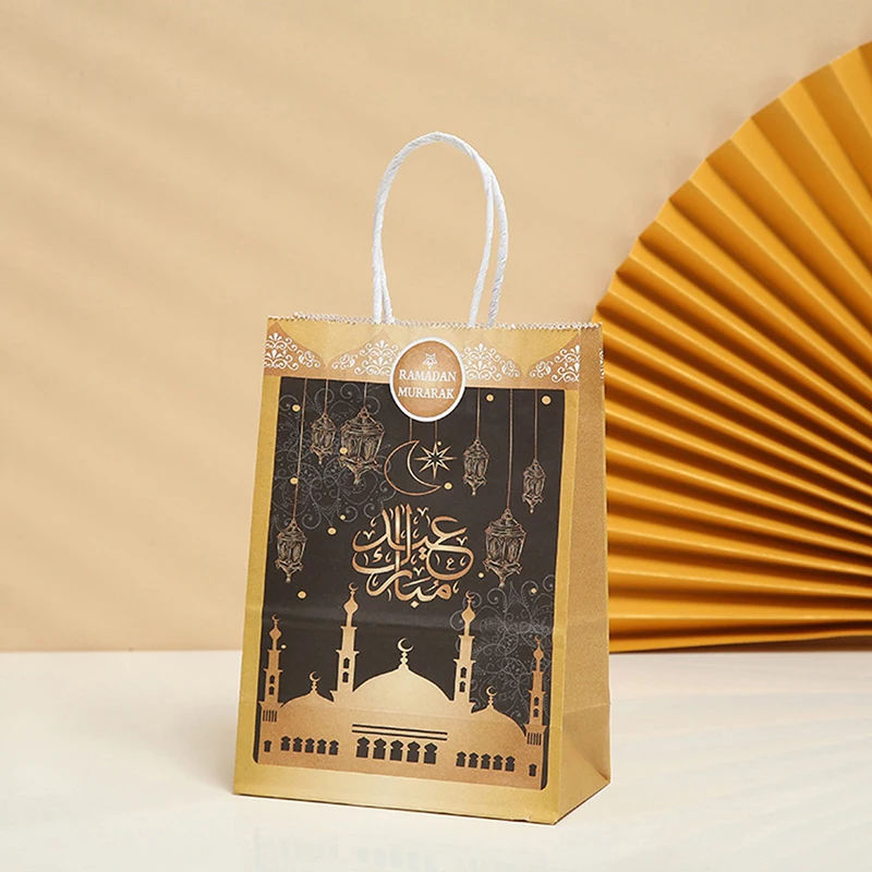 

2/12 шт. smuslim Eid Mubarak Золотые сумки-тоуты памятная подарочная упаковка Рамадан пакет из крафт-бумаги товары вечерние подарочный пакет