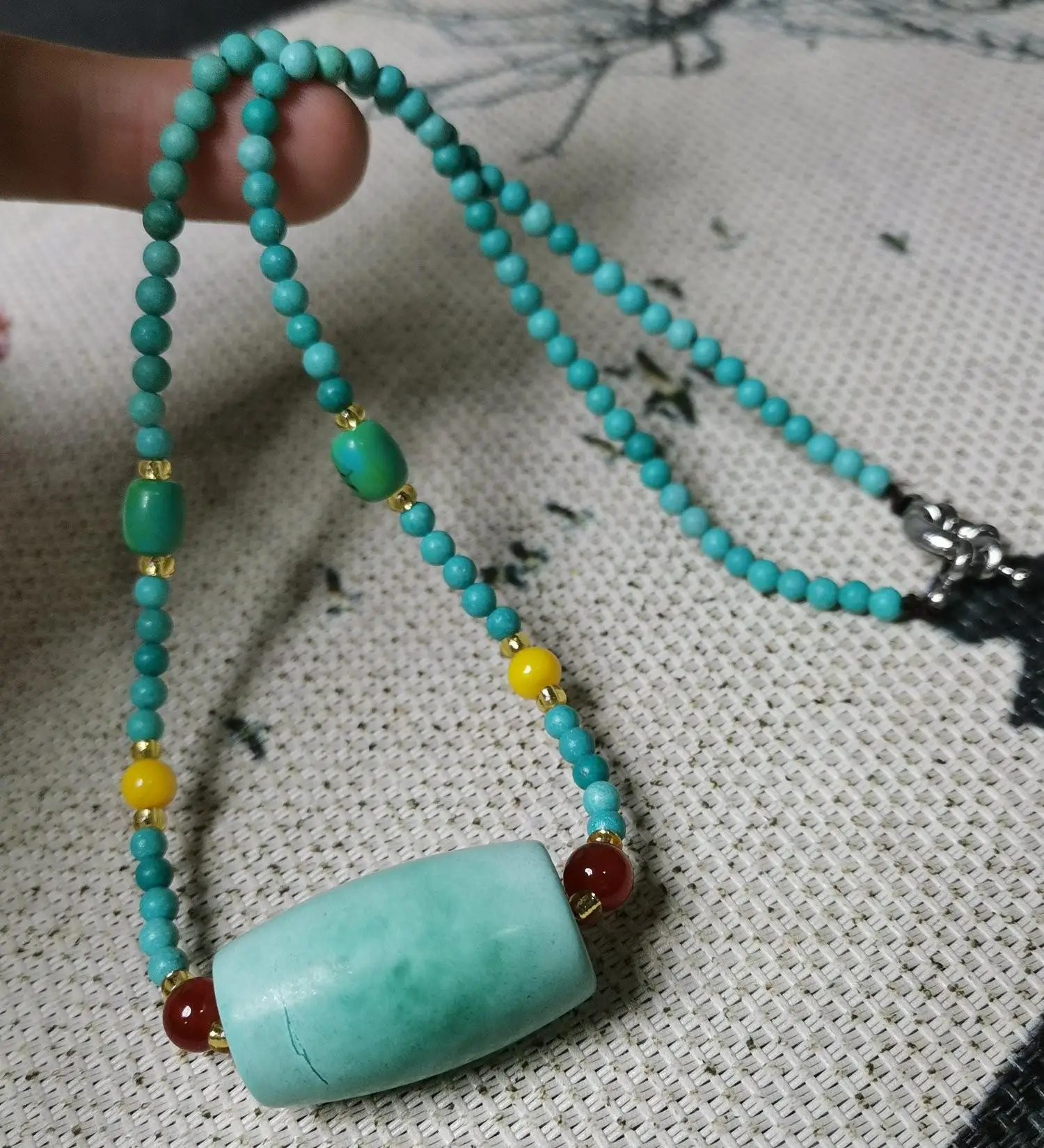 

Natural Turquoise Transfer Beads Pendant Necklace Sweater Chain Men Women Healing Gemstone Jewelry Blue Turquoise Chokers Amulet