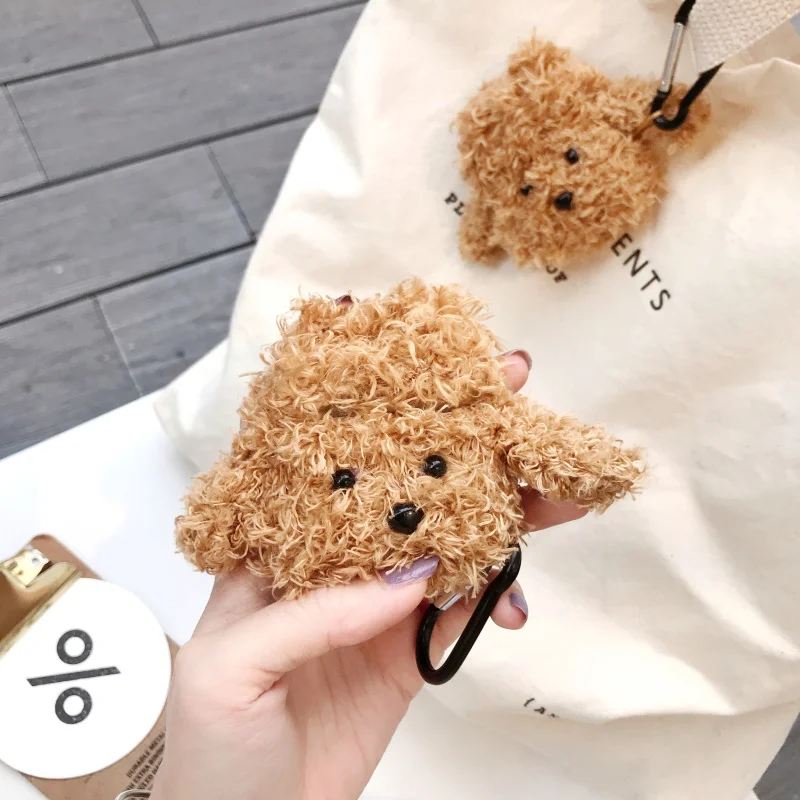 Милый пушистый Bluetooth чехол для наушников для AirPods крышка собака плюшевая Тедди Защитная крышка для Apple Air Pods наушники Earburd чехол