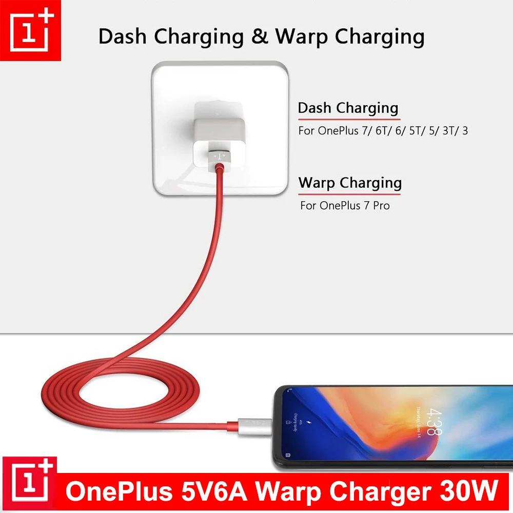 5V6A Original OnePlus Warp Charge Power 30W EU/US Adapter DASH Cable Quick For 8T 8 7T Pro 7 6T | Мобильные телефоны и