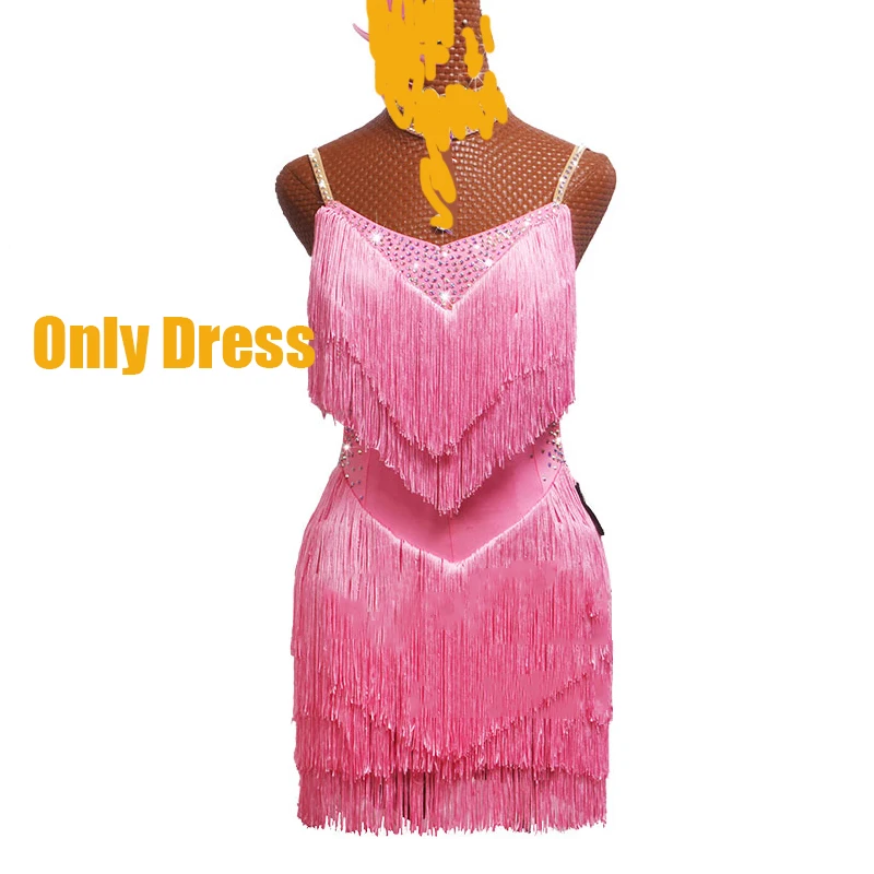 Pink Dress Новое платье для латинских танцев, женская одежда для танцевальных выступлений, платье Гэтсби для девочек, женский костюм для соревнований, розовое танцевальное платье с бахромой, BL2555 - Цвет: Pink Dress