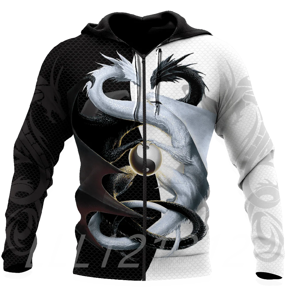 

Men's zipper hoodie 3D printing dragon element fashion sweater personality street home casual sports shirt oversized jacket