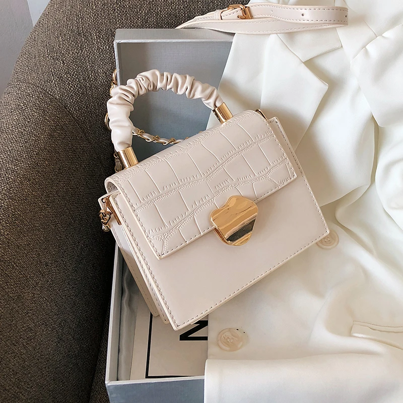 

Folding Handle Stone White Crossbody Bags For Women 2021 Small Handbag Mini Bag PU Leather Hand Bag Ladies Designer Bags Bolsos