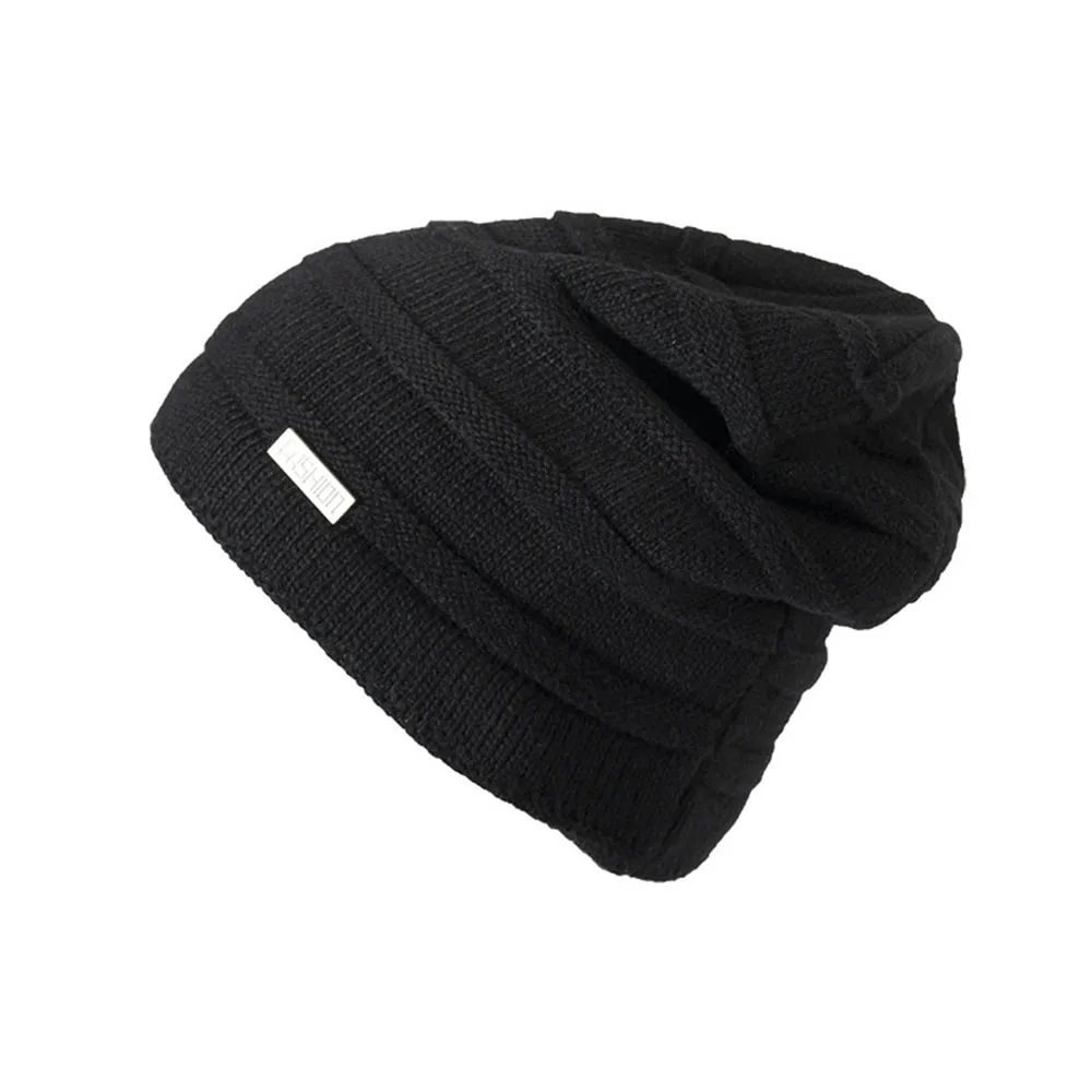 Black Knitted Cap FS Высокое качество шерсти вязаный Рыбак Beanie зима для женщин Открытый Лыжный ветрозащитный Уха Защиты Slouchy Мешковатые Шапочка Hat - Цвет: Black Knitted Cap