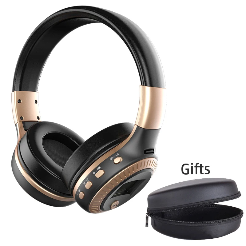 Black with Gold ZEALOT B19 Bluetooth наушники с микрофоном стерео Бас гарнитуры для iphone мобильный компьютер беспроводные наушники с fm-радио - Цвет: Black with Gold