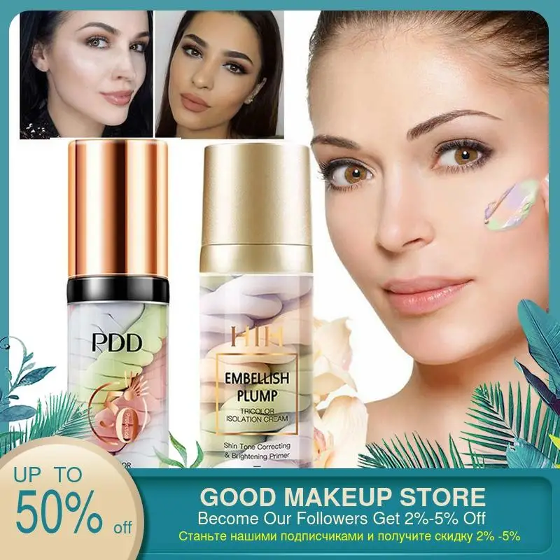 New One Step Correct Rainbow Tricolor Makeup Base Isolation Pre-milk Concealer Cream Invisible Pore Brighten Face |