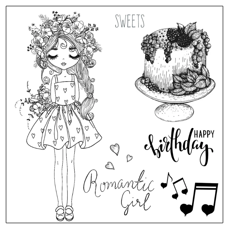 

Silicone Scrapbooking Clear Stamp Set, DIY Printing Girl Character Stamp for Album Paper Card Making