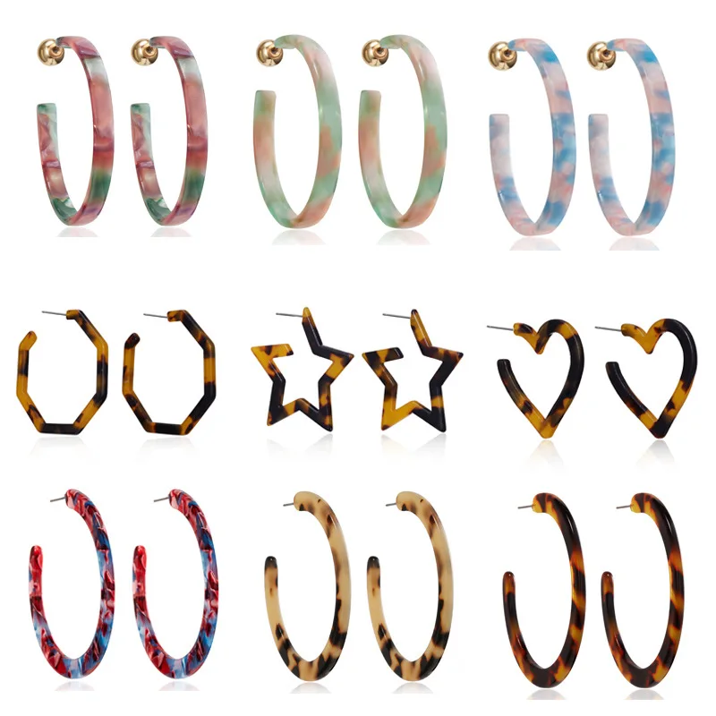 

Big Bohemian Tortoiseshell Acrylic CC Earrings Fashion Colorful Leopard Minimalist Girls Boho Simple Korean Punk Pendant Earings