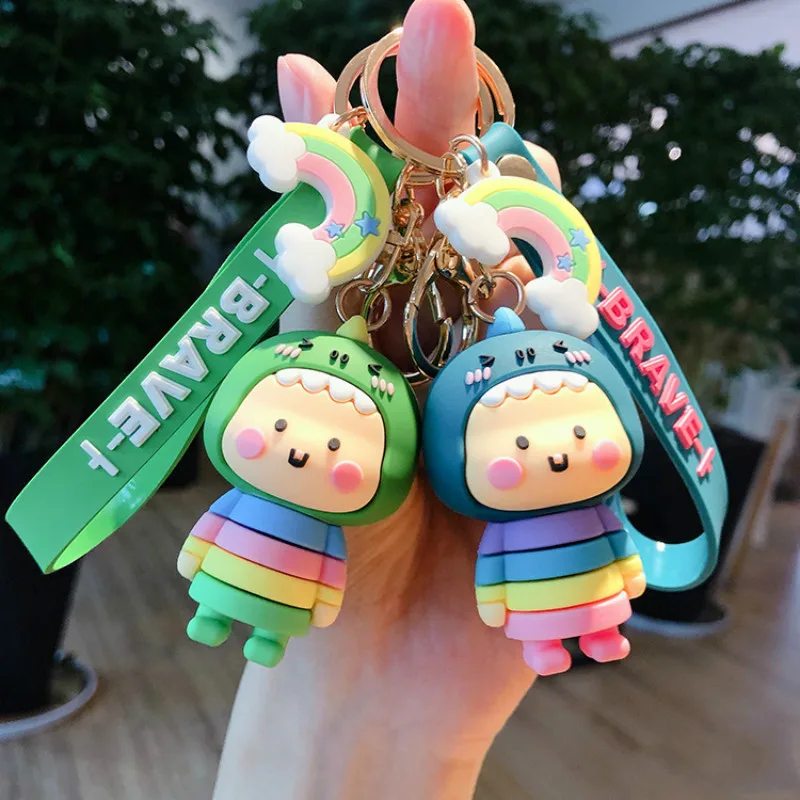 

Rainbow Little Dinosaur Cartoon Key Chains Pendant Couple Lovely Net Red Pendant Creative Doll Chain Ring Fashion Jewelry