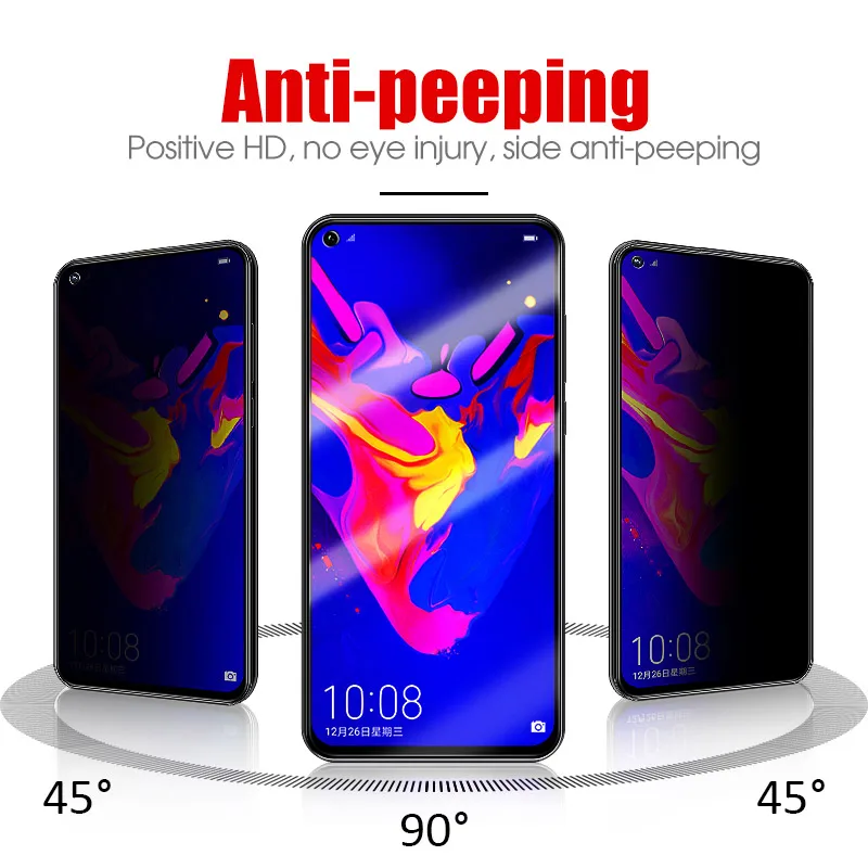 Anti Spy Tempered Glass For Huawei Honor 8X Screen Protector Honor 50 9X Pro 10i 10 Lite  8C 8S 7A 7C 9A 20 30s X10 View 20